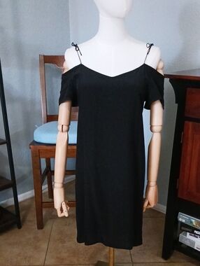 Topshop Boutique Black Silk Cold-Shoulder Tie Strap Dress